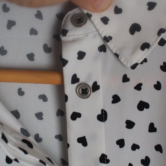 Rachel Zoe | White and Black Heart Button-Up Shirt - Picture 4 of 6